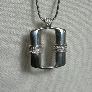 Brighton Meridian Linx Long Pendant Necklace 33" Clear Crystals Silver Plated